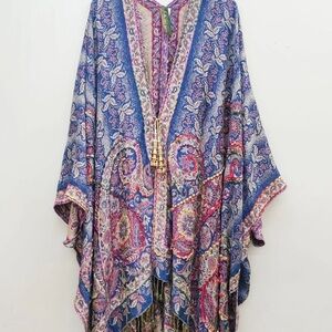Aratta Raelynn Poncho Kimono Scarf Top Multicolor Paisley Wrap